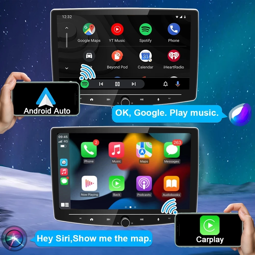 10 İnç Evrensel 1 Din Android Araba Radyo Multimedya Oynatıcı Ayarlanabilir Topuzu Dokunmatik Ekran Carplay GPS Navigasyon Stereo Kafa Ünitesi Görüntü  3