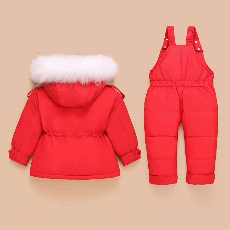 -25 Derece Rusya Kış Bebek Çocuk Kız giyim setleri Ördek Aşağı Ceket + Tulum Rüzgar Geçirmez Erkek Kayak Takım Elbise Çocuklar Bebek Ceket TZ171 Görüntü  1