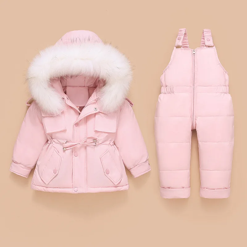 -25 Derece Rusya Kış Bebek Çocuk Kız giyim setleri Ördek Aşağı Ceket + Tulum Rüzgar Geçirmez Erkek Kayak Takım Elbise Çocuklar Bebek Ceket TZ171 Görüntü  2
