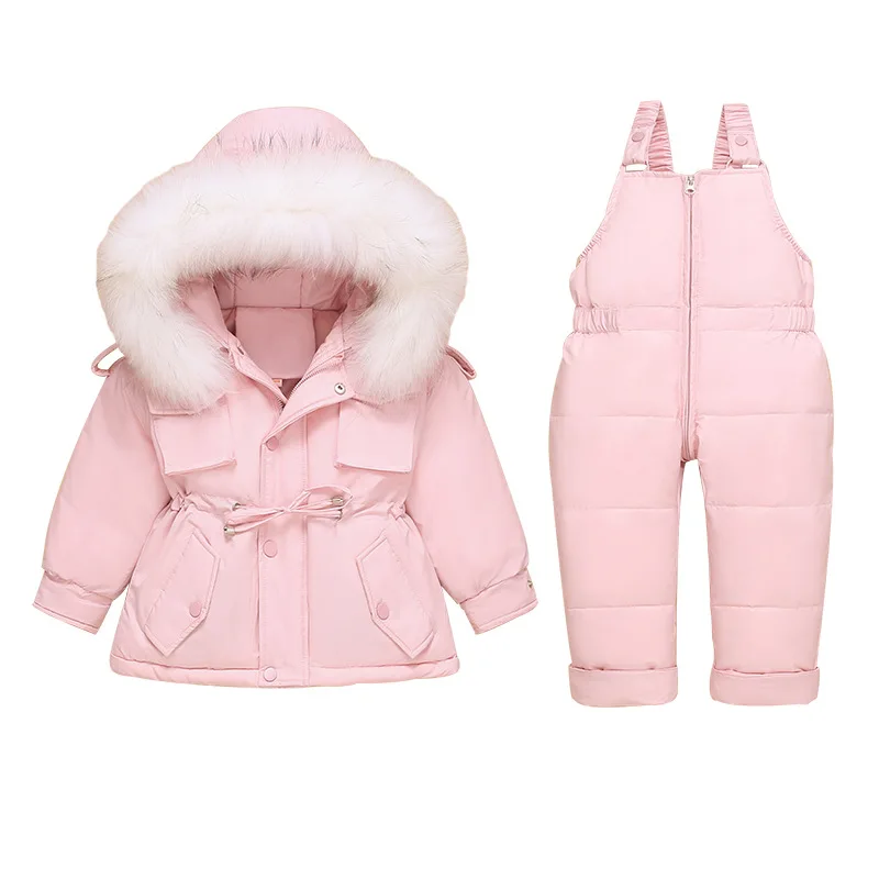 -25 Derece Rusya Kış Bebek Çocuk Kız giyim setleri Ördek Aşağı Ceket + Tulum Rüzgar Geçirmez Erkek Kayak Takım Elbise Çocuklar Bebek Ceket TZ171 Görüntü  3