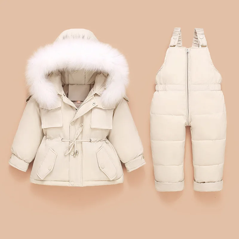 -25 Derece Rusya Kış Bebek Çocuk Kız giyim setleri Ördek Aşağı Ceket + Tulum Rüzgar Geçirmez Erkek Kayak Takım Elbise Çocuklar Bebek Ceket TZ171 Görüntü  4
