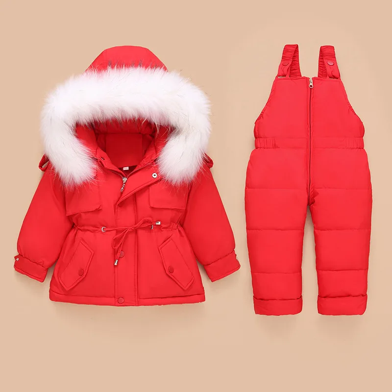 -25 Derece Rusya Kış Bebek Çocuk Kız giyim setleri Ördek Aşağı Ceket + Tulum Rüzgar Geçirmez Erkek Kayak Takım Elbise Çocuklar Bebek Ceket TZ171 Görüntü  5
