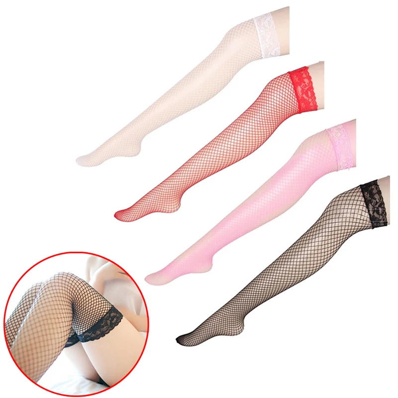 Kadın Uzun Diz Çorap Üzerinde Naylon Dantel Seksi Çorap Fishnet Mesh Çorap Uyluk Diz Yüksek Seksi İç Çamaşırı Çorap Görüntü  3