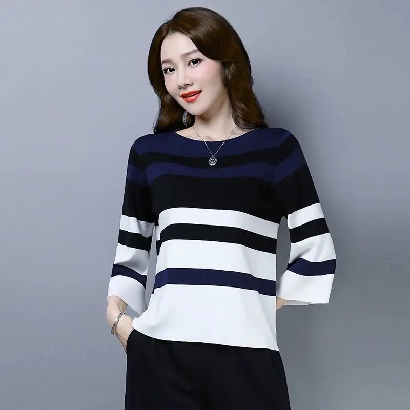 Moda Rahat O-Boyun Üç Çeyrek Çizgili Trend Tüm Maç Kore bol tişörtler Yaz Yeni Rahat kadın Giyim 2022 Görüntü  3