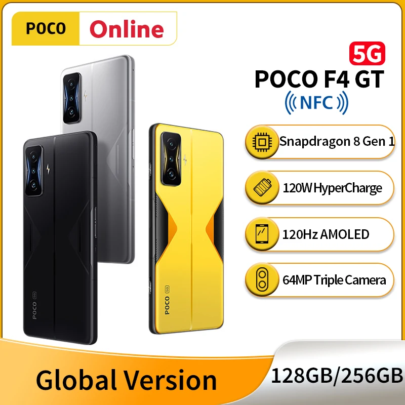 Küresel Sürüm POCO F4 GT 5G Akıllı Telefon 128GB / 256GB Snapdragon 8 Gen 1 120W Aşırı Şarj 120Hz AMOLED pop-up tetikleyicileri NFC Görüntü  4