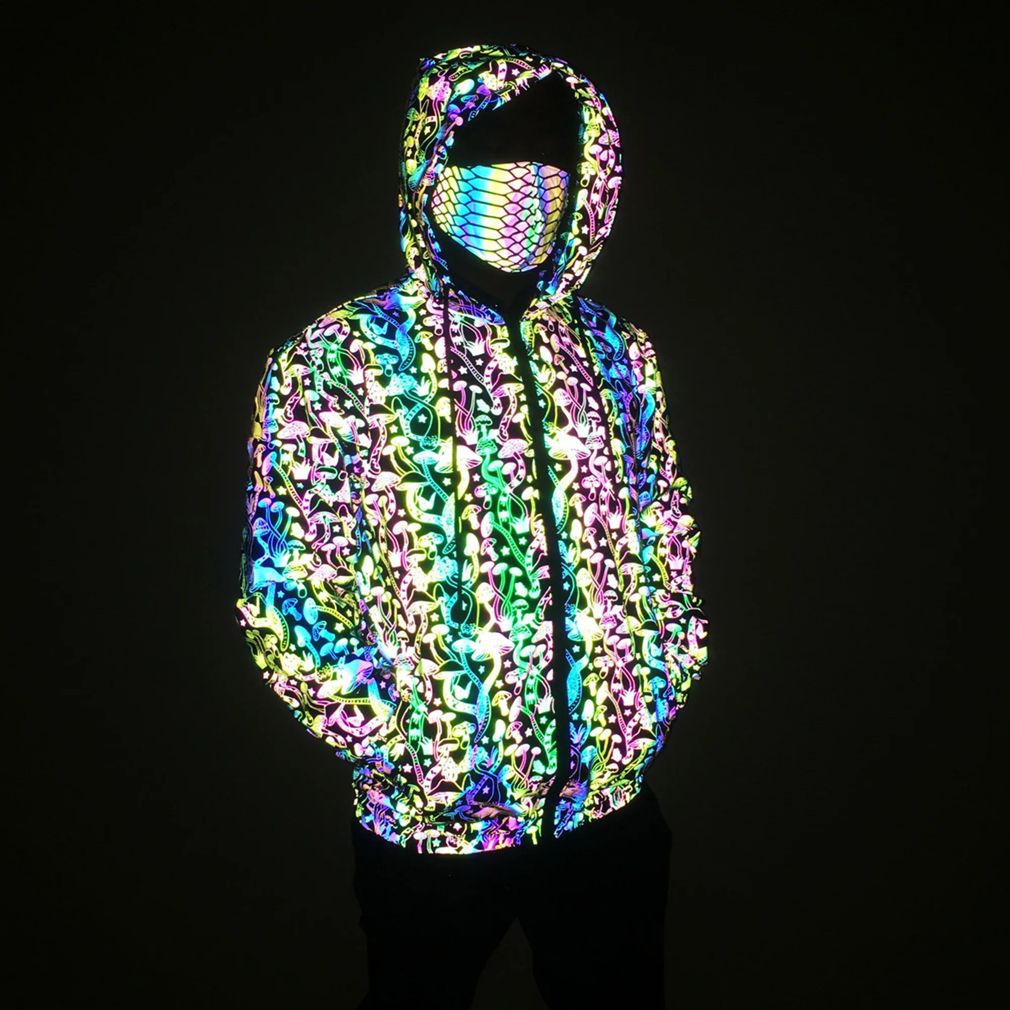 Unisex holografik erkek geometrik yansıtıcı” mantar desen 
