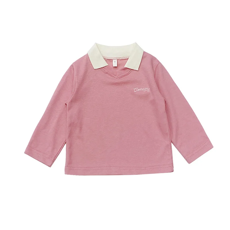 Çocuk Giyim Gömlek 2023 Yeni Moda Katı Basit Mektup Nakış Kız ve Erkek Giysileri Çocuklar Rahat Tatlı T Shirt Görüntü  2
