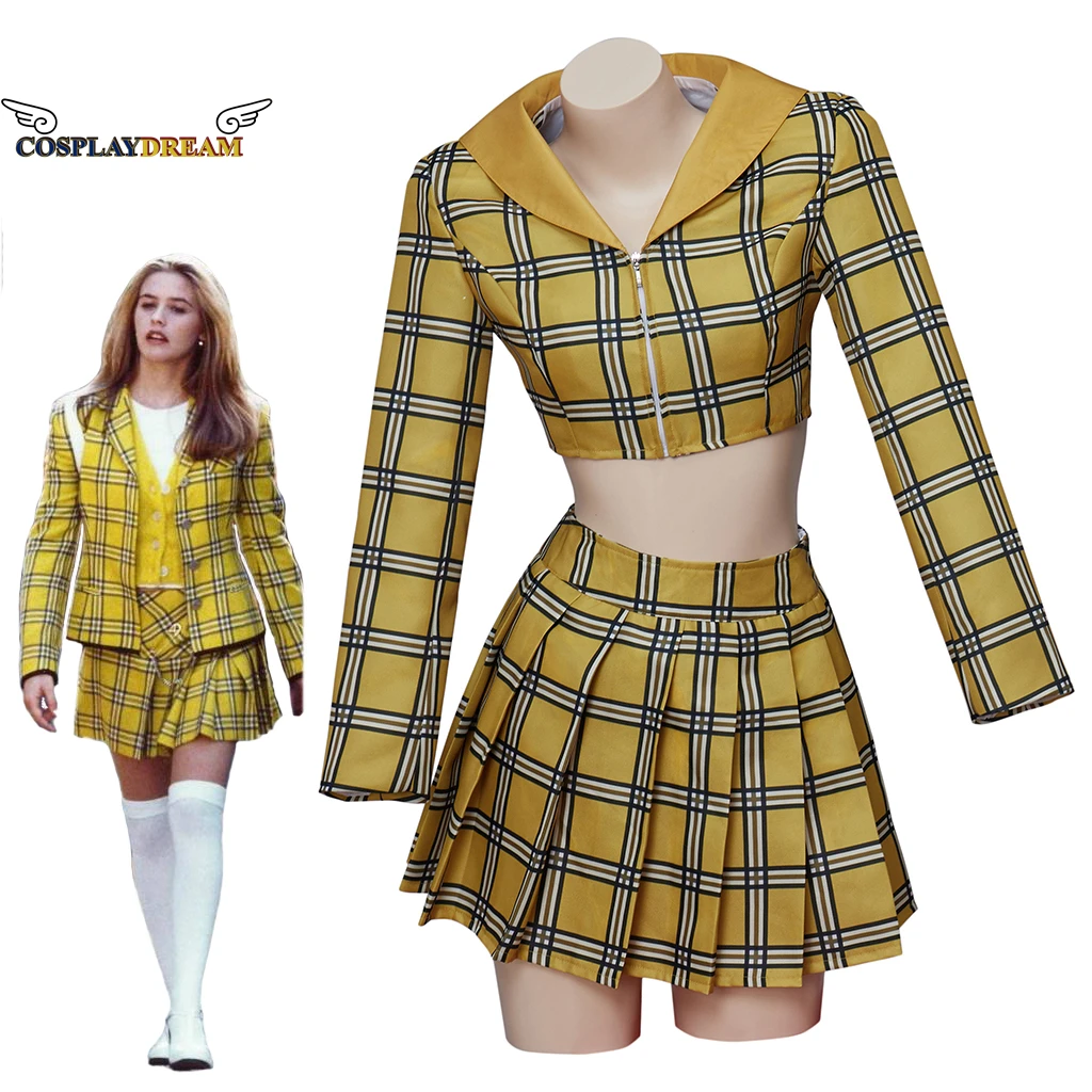 Clueless Cher Horowitz Elbise Takım Elbise okul üniforması Kolej Kırpma Üst Etek Takım Elbise Cadılar Bayramı Cosplay Kostüm Kadın Kıyafet Artı Boyutu Görüntü  4