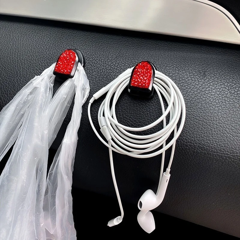 2 adet Araba Taklidi Kristal Kanca Mini Bling Klipleri Asılı Tutucu alışveriş çantası Araba Styling İç Süsler Dekor Aksesuarları Görüntü  1