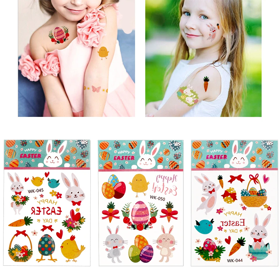 3 adet Güzel Geçici Paskalya Dövme Etiket Yumurta Tavşan Mutlu paskalya dekorasyonu Mutlu Doğum Günü Partisi Kız Hediyeler Görüntü  2