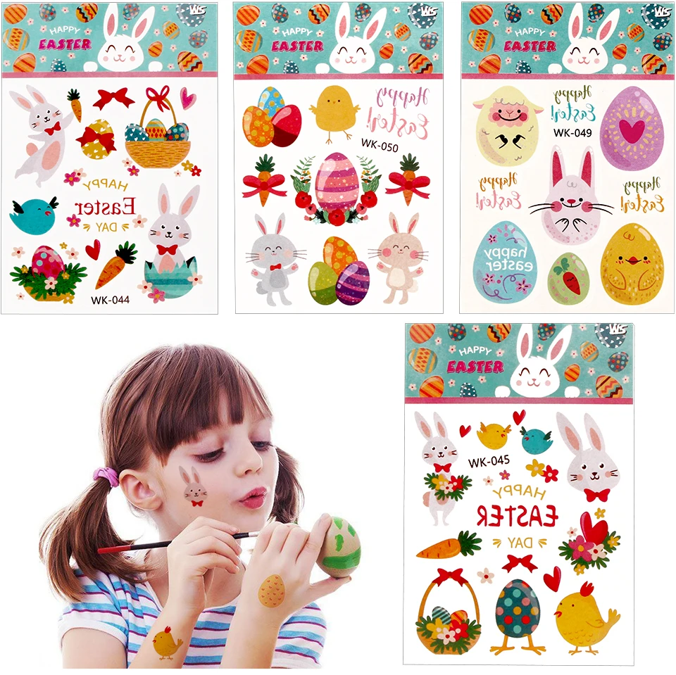 3 adet Güzel Geçici Paskalya Dövme Etiket Yumurta Tavşan Mutlu paskalya dekorasyonu Mutlu Doğum Günü Partisi Kız Hediyeler Görüntü  4
