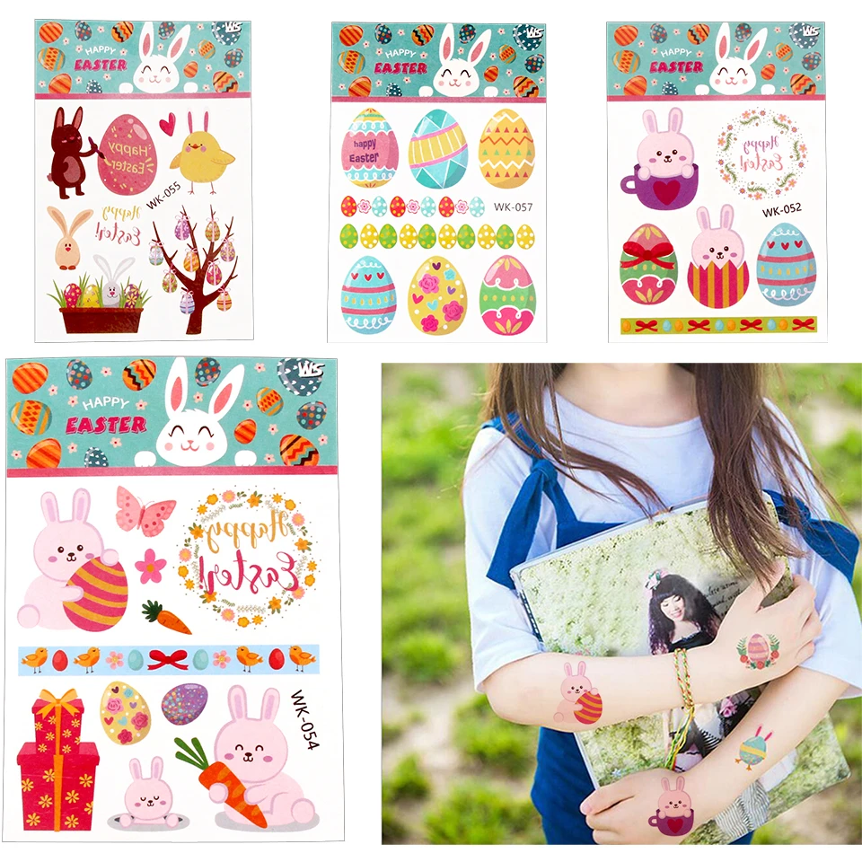 3 adet Güzel Geçici Paskalya Dövme Etiket Yumurta Tavşan Mutlu paskalya dekorasyonu Mutlu Doğum Günü Partisi Kız Hediyeler Görüntü  5