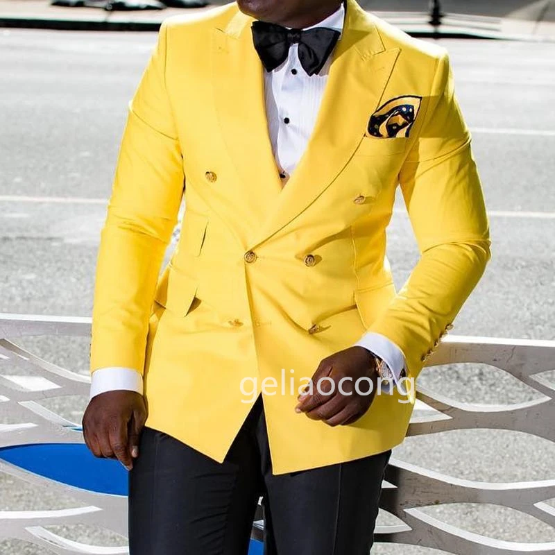 2021 Yeni 1 adet Sarı/Pembe/Mavi erkek blazer takım elbise ceket Slim Fit Kruvaze Tepe Yaka Blazer Ceket Düğün Damat Görüntü  0