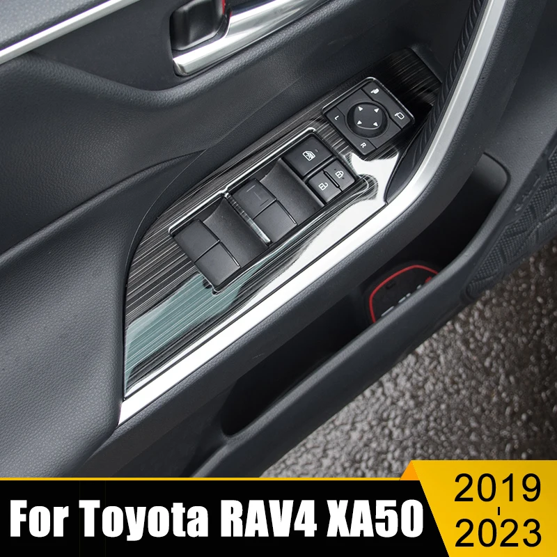 Toyota için RAV4 2019-2021 2022 2023 RAV 4 XA50 Hibrid Paslanmaz Çelik Araba pencere camı Kaldırma Anahtarı Paneli ayar kapağı Çıkartmalar Görüntü  3