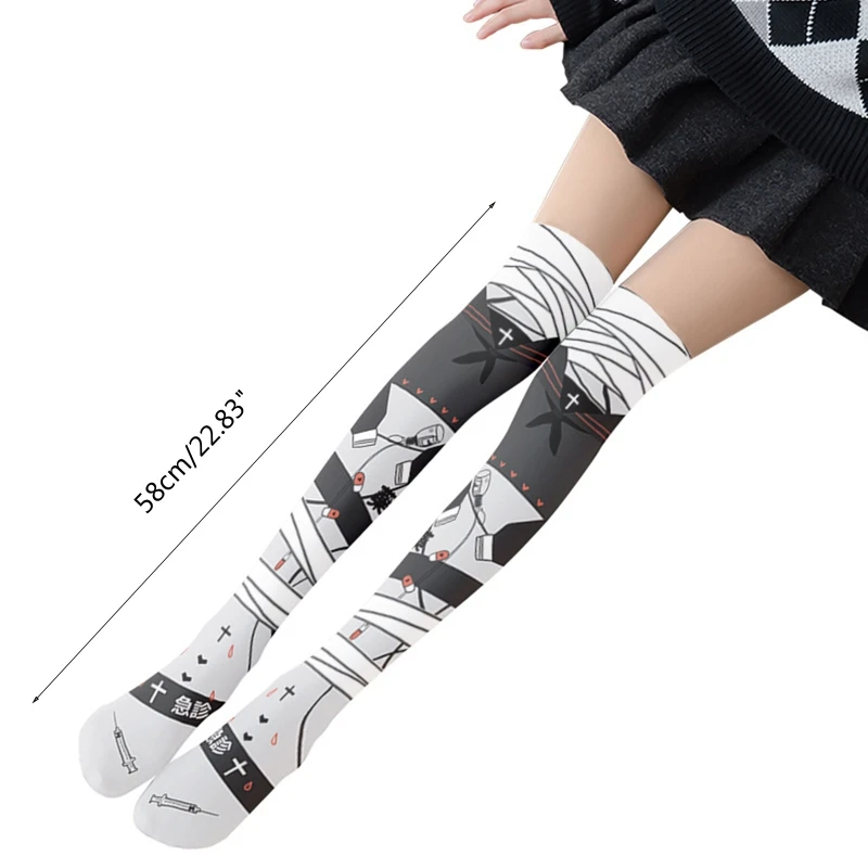 Anime 3D Baskı Uyluk Yüksek Çorap Sevimli Hap Şişesi KEDİ Üzerinde Diz 37JB Görüntü  0