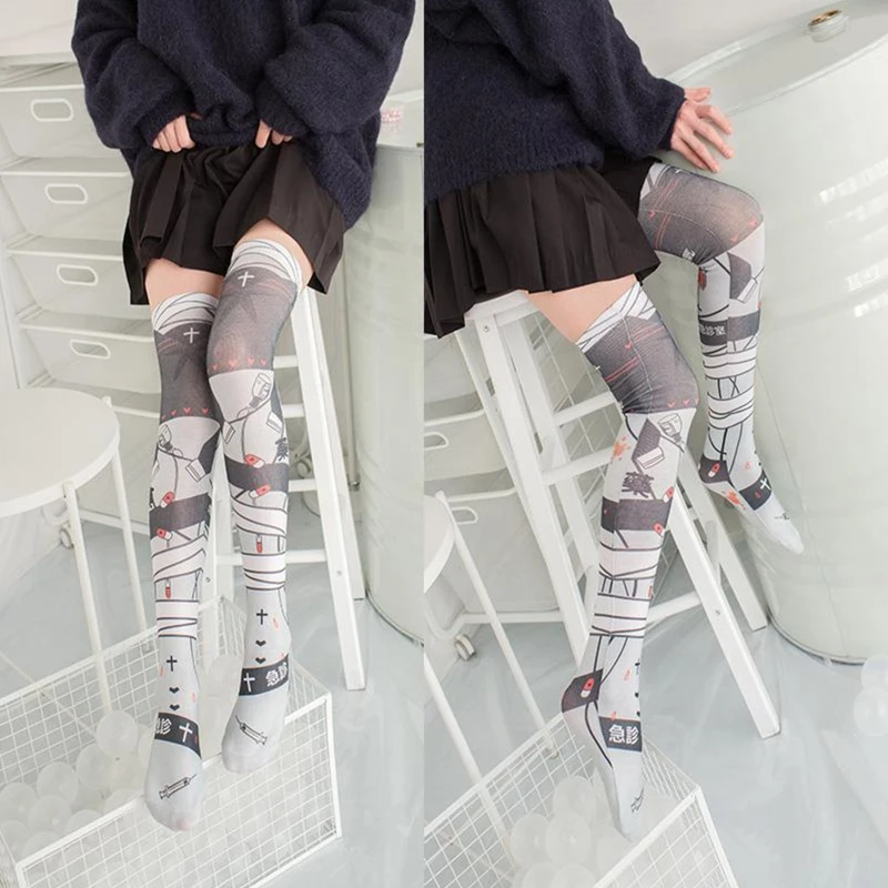 Anime 3D Baskı Uyluk Yüksek Çorap Sevimli Hap Şişesi KEDİ Üzerinde Diz 37JB Görüntü  1