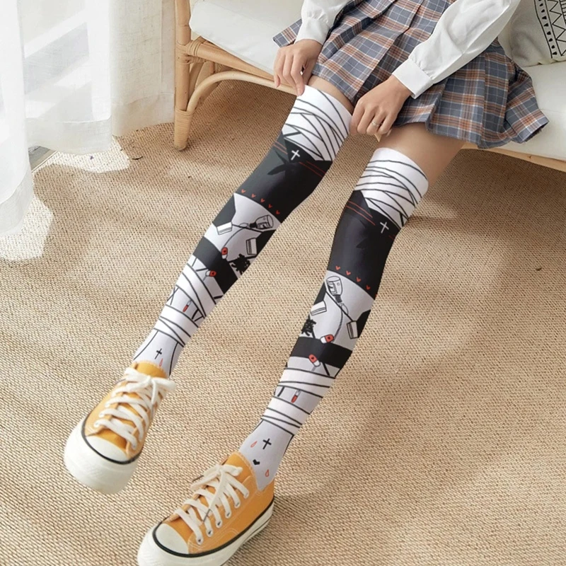 Anime 3D Baskı Uyluk Yüksek Çorap Sevimli Hap Şişesi KEDİ Üzerinde Diz 37JB Görüntü  2
