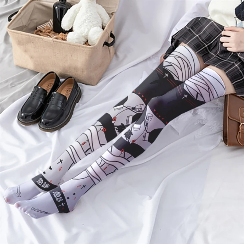 Anime 3D Baskı Uyluk Yüksek Çorap Sevimli Hap Şişesi KEDİ Üzerinde Diz 37JB Görüntü  4