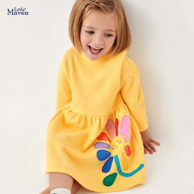 Küçük maven Uzun Kollu Elbise Sonbahar Unicorn Karikatür Güzel günlük kıyafetler Bebek Kız Çocuklar için 2-7 yıl Görüntü  5