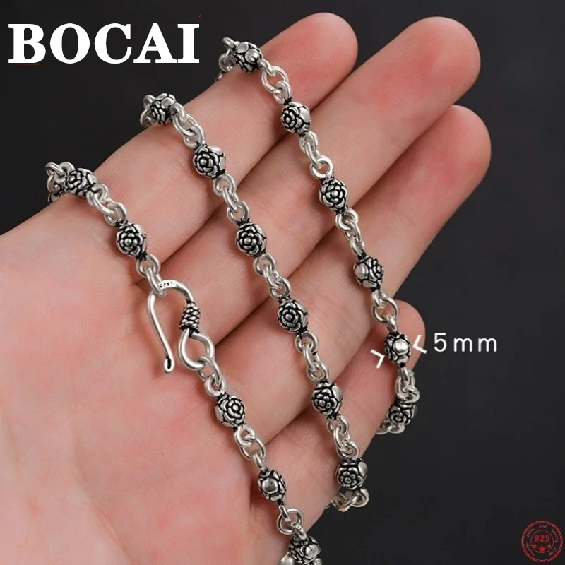 BOCAI Moda S925 Ayar Gümüş Kolye 2022 Moda Çift Taraflı Güller O-zincir Saf Argentum Boyun Takı Kadınlar Erkekler için Görüntü  4