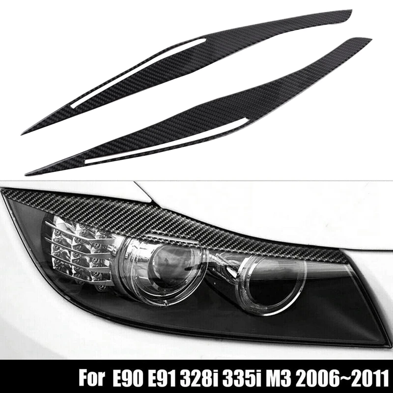 Karbon Fiber Far Gözkapağı Kaş Kapağı Çıkartmalar Trim için BMW E90 E91 328İ 335İ M3 2006-2011 Görüntü  0