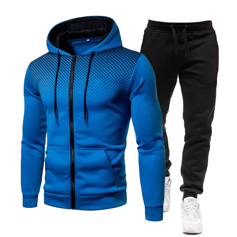 Kış Yeni erkek Degrade Fermuar Hırka Polar Sıcak Hoodie + Spor Pantolon 2 Parçalı Set Rahat Sokak Koşu spor giyim seti Görüntü  0