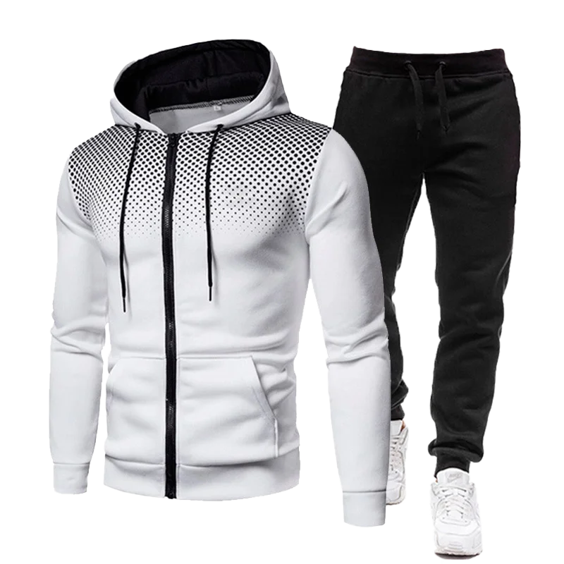 Kış Yeni erkek Degrade Fermuar Hırka Polar Sıcak Hoodie + Spor Pantolon 2 Parçalı Set Rahat Sokak Koşu spor giyim seti Görüntü  2