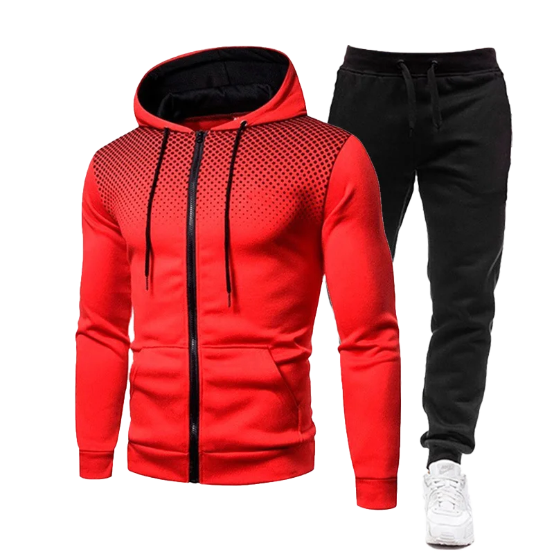 Kış Yeni erkek Degrade Fermuar Hırka Polar Sıcak Hoodie + Spor Pantolon 2 Parçalı Set Rahat Sokak Koşu spor giyim seti Görüntü  3