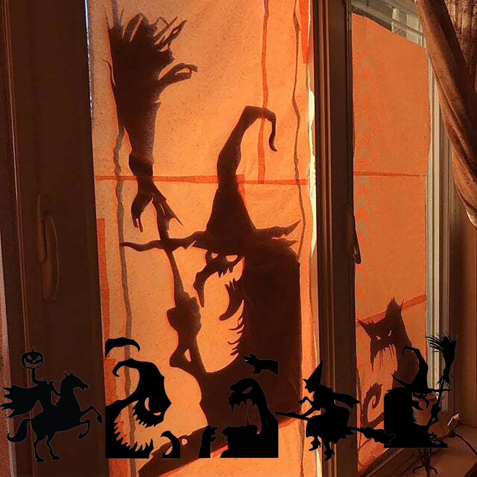 Korku Parti Malzemeleri Cadılar Bayramı pencere dekorasyonu Cadılar Bayramı Kapı Duvar dekorasyon çıkartması Korkunç Cadı Cadılar Bayramı Ev Dekor Görüntü  2