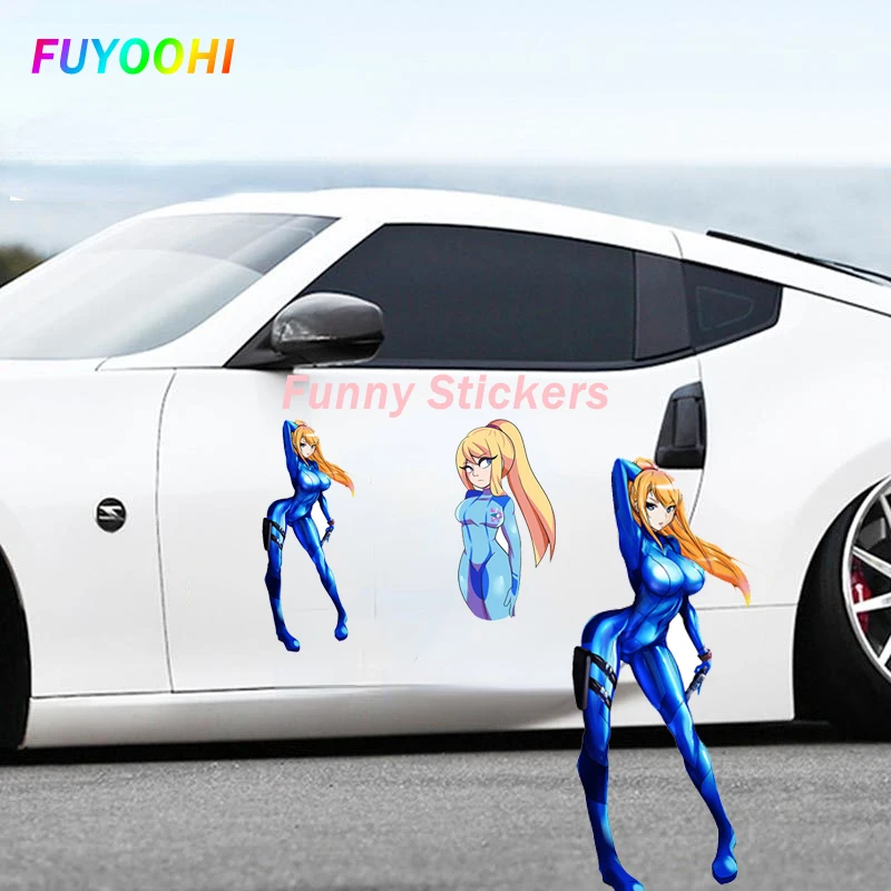 FUYOOHİ Oyun Çıkartmalar 3D Araba Çıkartmaları Metroid Sıcak Kız Samus Aran Anime Araba Pencere Sticker Arka Cam Araba Styling Çıkartmaları Görüntü  2