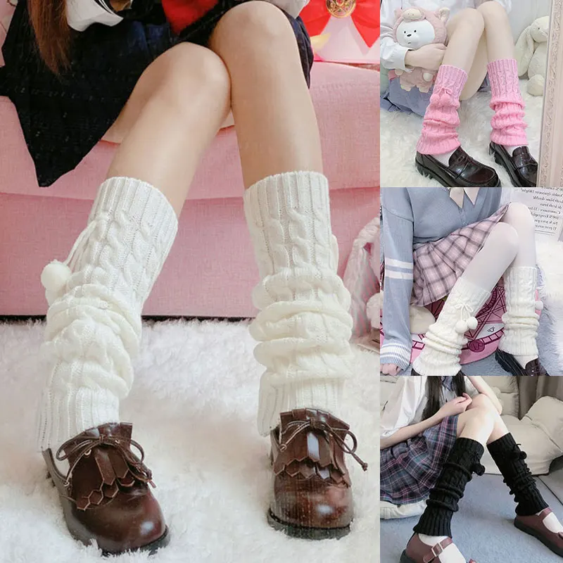 Yeni Tayt Örgü Bacak kol kapağı Çizme Çorap Diz Kollu Yüksek bacak ısıtıcıları gevşek çorap Kalınlaşmak Kadınlar Yün Topu Sıcak Kış Görüntü  4