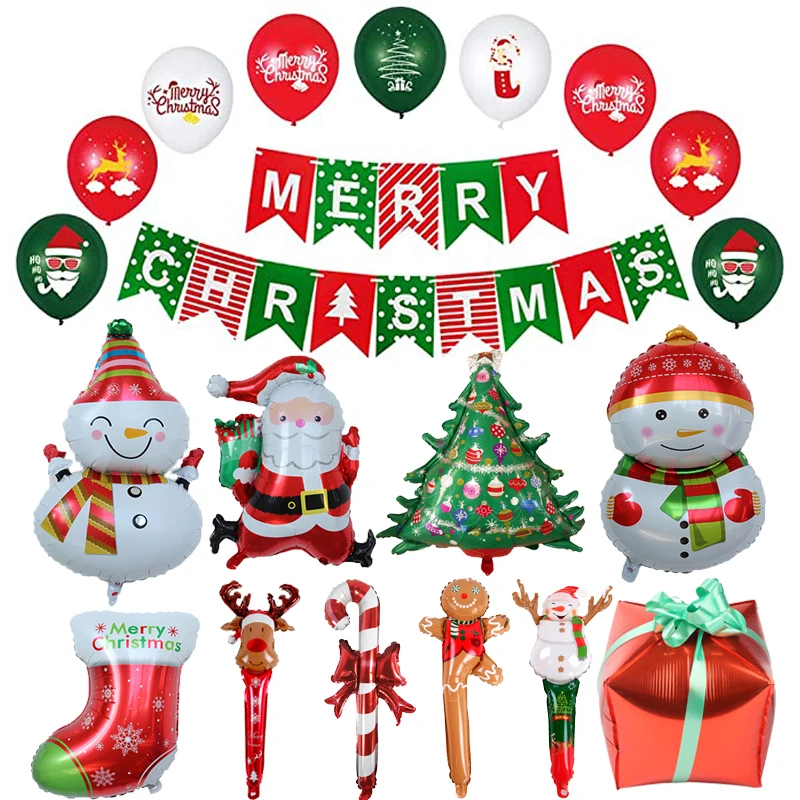 Karikatür Noel Balon Yeniden Kullanılabilir Alüminyum Folyo Balon Noel Baba Kardan Adam Elk Ağacı DIY Noel Yeni Yıl Ev Dekorasyonu Navidad 2022 Görüntü  0