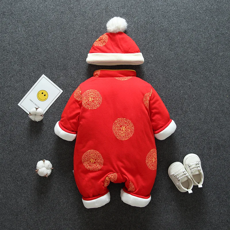Kış doğum günü hediyesi Boys için Yenidoğan Bebek Tang Takım Elbise Çin Geleneksel Yeni Yıl Kalınlaşmak Romper Bebekler Kırmızı Nakış Kostüm Görüntü  1