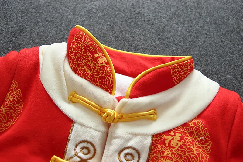 Kış doğum günü hediyesi Boys için Yenidoğan Bebek Tang Takım Elbise Çin Geleneksel Yeni Yıl Kalınlaşmak Romper Bebekler Kırmızı Nakış Kostüm Görüntü  3