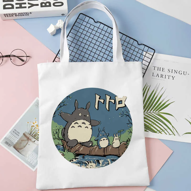 Kadın Alışveriş Tuval Tote Çanta Yeni Sevimli Totoro Baskı Harajuku Estetik Kullanımlık Alışveriş omuzdan askili çanta Çanta Öğrenci Kitap Çantaları Görüntü  1