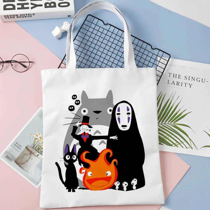 Kadın Alışveriş Tuval Tote Çanta Yeni Sevimli Totoro Baskı Harajuku Estetik Kullanımlık Alışveriş omuzdan askili çanta Çanta Öğrenci Kitap Çantaları Görüntü  3