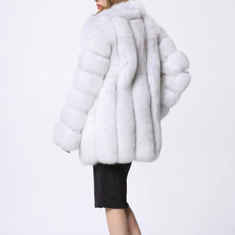 HJQJLJLS 2021 Kış Kadın Uzun Moda Zarif Faux Fox Kürk Ceket Kadın Uzun Kollu Turn Down Yaka Sıcak Kabarık Kürk Ceket Görüntü  0