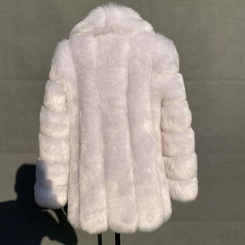 HJQJLJLS 2021 Kış Kadın Uzun Moda Zarif Faux Fox Kürk Ceket Kadın Uzun Kollu Turn Down Yaka Sıcak Kabarık Kürk Ceket Görüntü  1