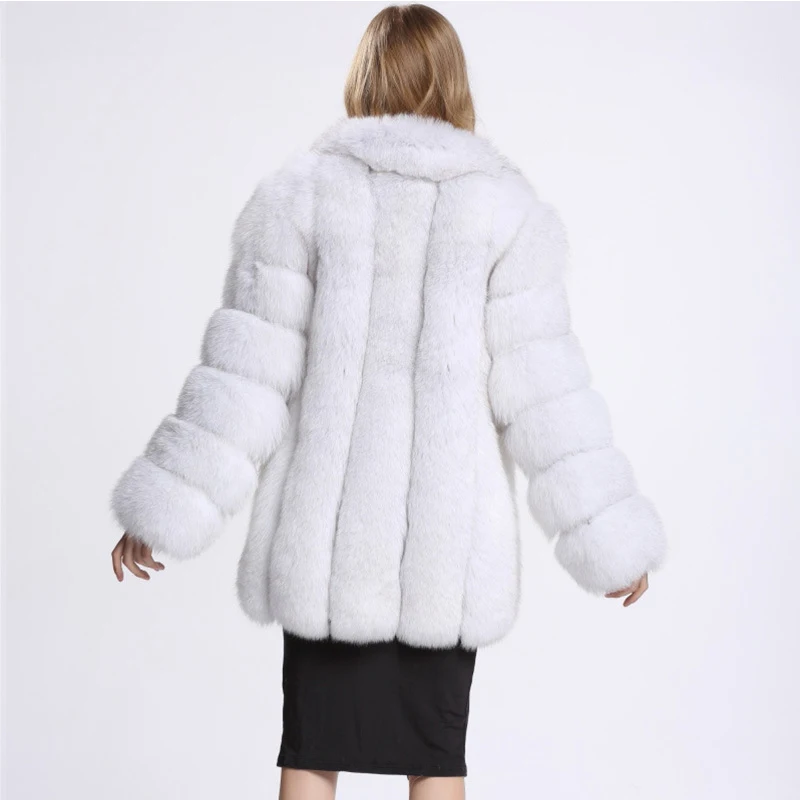 HJQJLJLS 2021 Kış Kadın Uzun Moda Zarif Faux Fox Kürk Ceket Kadın Uzun Kollu Turn Down Yaka Sıcak Kabarık Kürk Ceket Görüntü  4