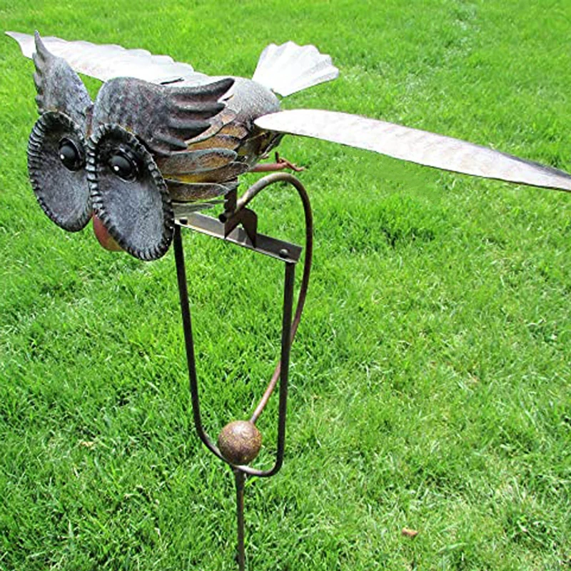 Dropshipping 3D Metal Fırıldak Açık Baykuş Rüzgar Spinner Whirligig Yard Rüzgar Tutucular Yard Patio Bahçe Dekorasyon Görüntü  1