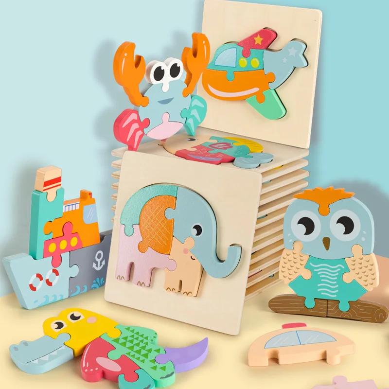 Karikatür Hayvanlar Montessori Bulmacalar Çocuklar İçin Eğitici 3D Ahşap Bulmaca Oyuncaklar Montessori Eğitici Oyuncaklar Çocuklar İçin 2-5 Yıl Görüntü  5