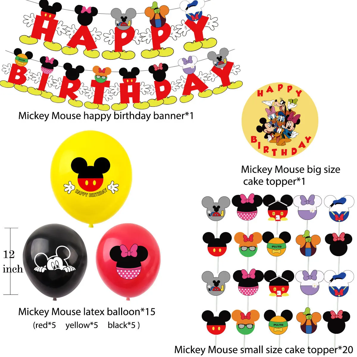 Disney Mickey Mouse Afiş Seti Mickey Minnie çocuk Doğum Günü Partisi Aile Giydirme Düzenleme Malzemeleri Kek Ekleme Balonlar Görüntü  0