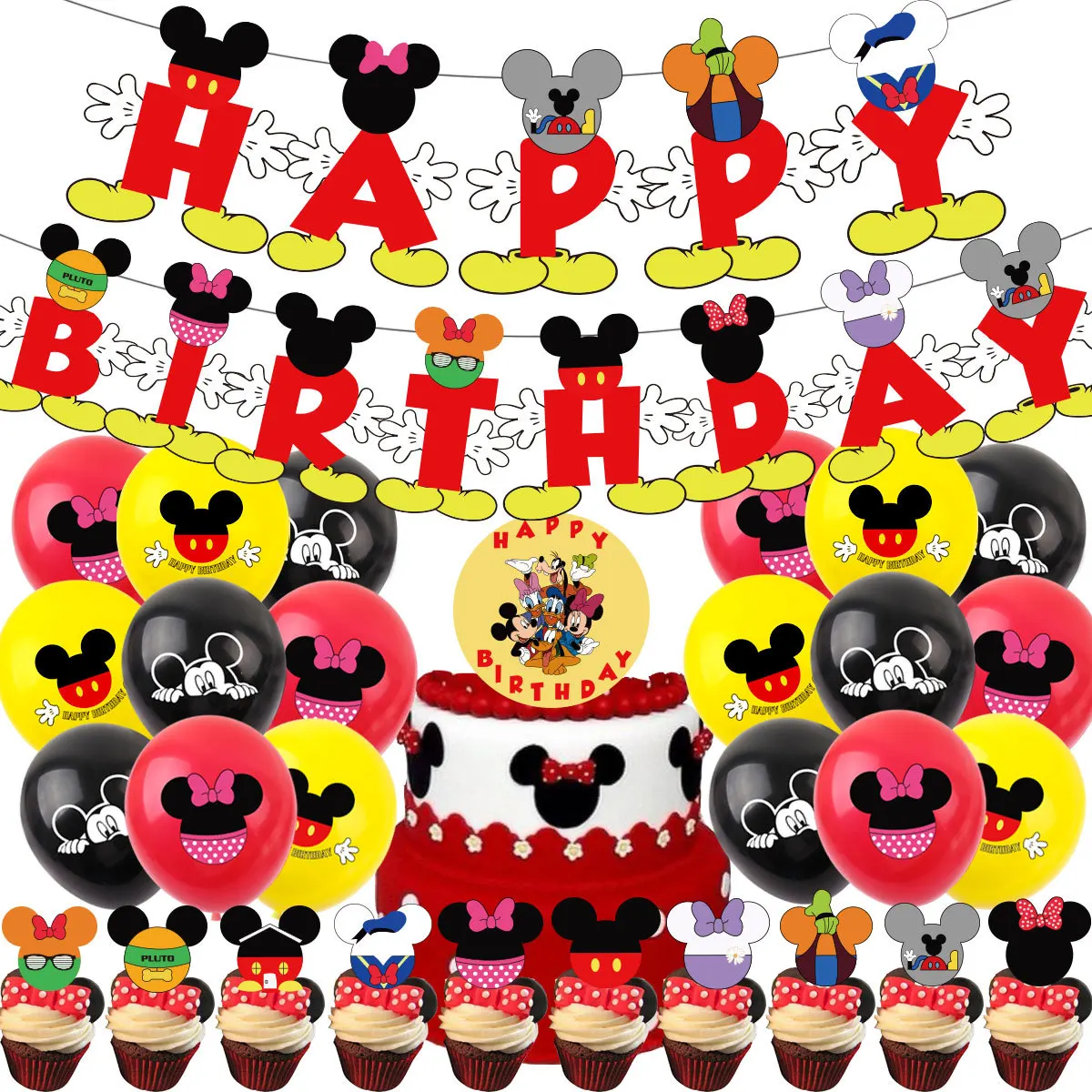Disney Mickey Mouse Afiş Seti Mickey Minnie çocuk Doğum Günü Partisi Aile Giydirme Düzenleme Malzemeleri Kek Ekleme Balonlar Görüntü  1