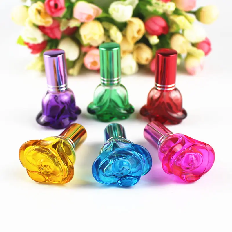 10 adet / grup 6ml Mini Renkli Gül Şekilli Cam Parfüm Şişesi Parfüm Koku Kozmetik Ambalaj Şişeleri Doldurulabilir Şişeler Görüntü  1