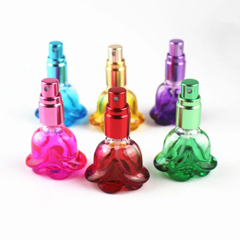10 adet / grup 6ml Mini Renkli Gül Şekilli Cam Parfüm Şişesi Parfüm Koku Kozmetik Ambalaj Şişeleri Doldurulabilir Şişeler Görüntü  2