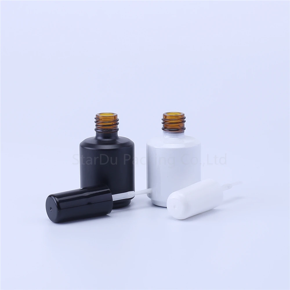 10 adet 15ml Boş Siyah oje şişesi ve Beyaz Küçük Fırça Tırnak Sanat Konteyner Cam Tırnak Yağı Şişeleri Görüntü  1