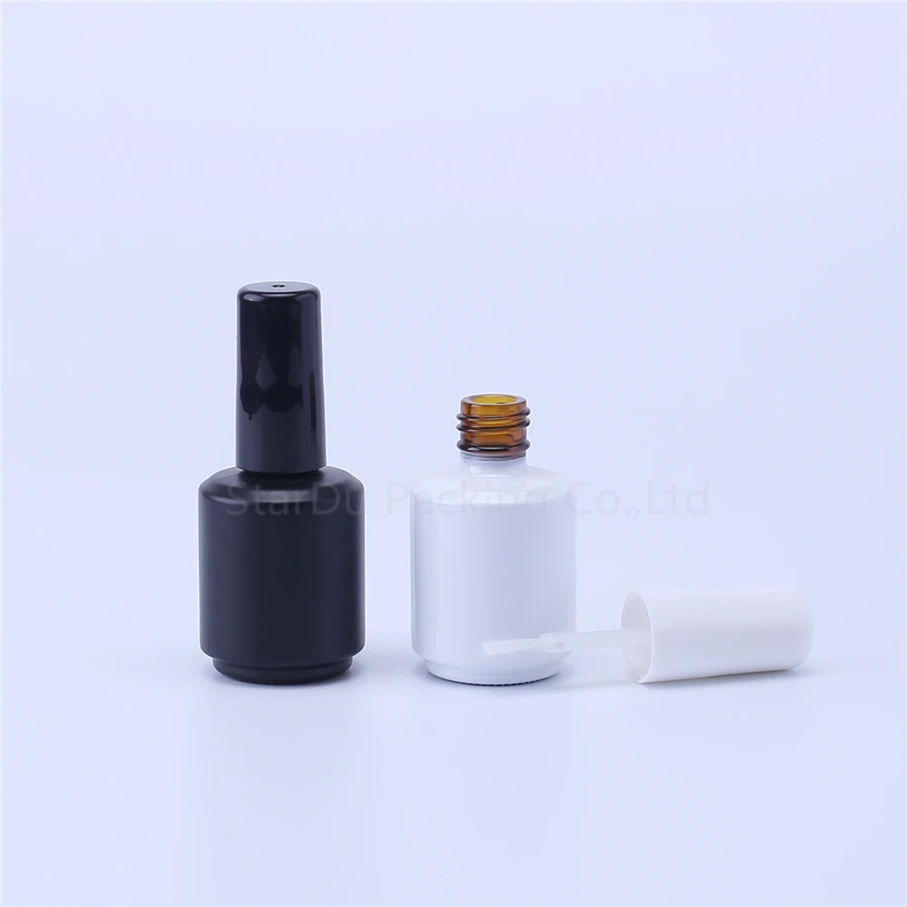 10 adet 15ml Boş Siyah oje şişesi ve Beyaz Küçük Fırça Tırnak Sanat Konteyner Cam Tırnak Yağı Şişeleri Görüntü  2