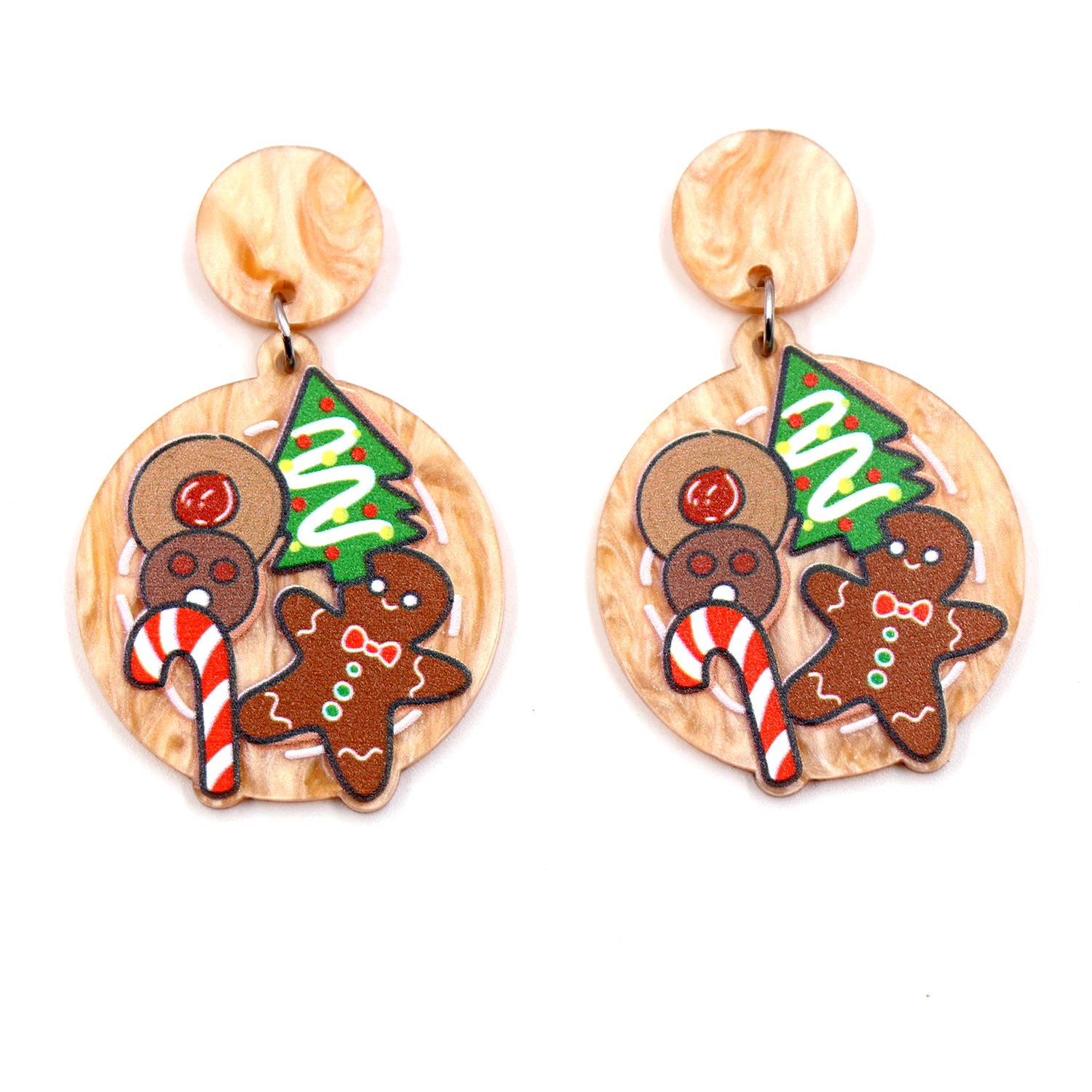 1 çift Yeni ürün CN Damla yuvarlak Zencefilli Kurabiye ağacı Noel sevimli Akrilik küpe Takı kadınlar için Görüntü  4