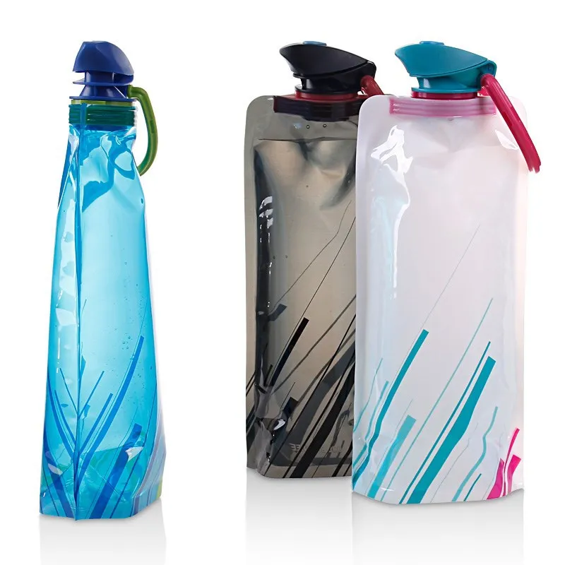 700mL Taşınabilir Yeniden Kullanılabilir Su şişeleri Kanca ile Katlanabilir Açık Spor Seyahat için su ısıtıcısı Kamp Su Torbası Su sırt çantası Görüntü  0