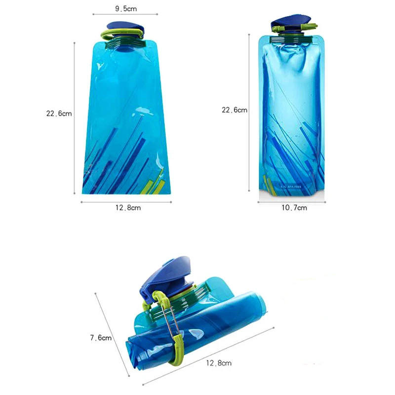 700mL Taşınabilir Yeniden Kullanılabilir Su şişeleri Kanca ile Katlanabilir Açık Spor Seyahat için su ısıtıcısı Kamp Su Torbası Su sırt çantası Görüntü  1